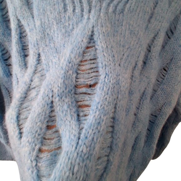 Zara sweater womens medium blue distressed wool blend long - Picture 3 of 4